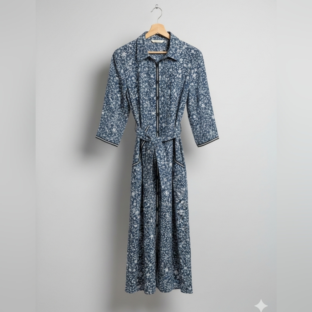 Eshakti Wayward Fancies Chambray Floral Shirt Dress Retro Pinup‎ Midi